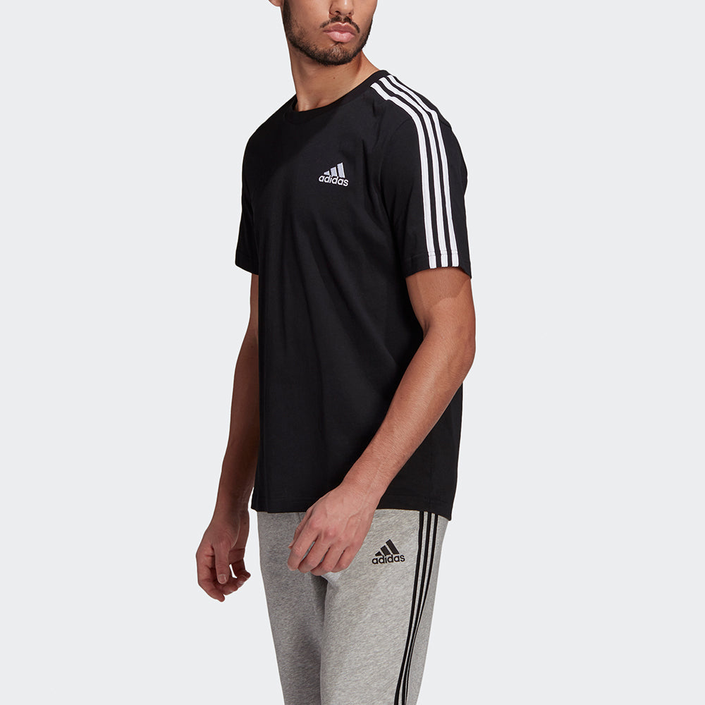 adidas M 3s Sj T Sports Training Stripe Round Neck Short Sleeve Black GL3732