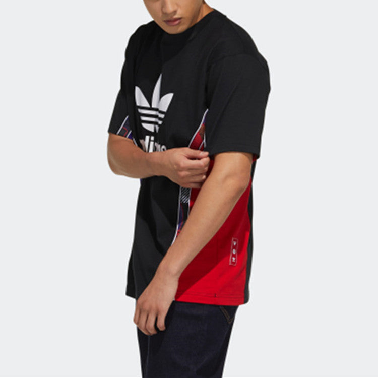 adidas originals Cny Tape Tee New Year Series Splicing Round Collar Male Black GN5446