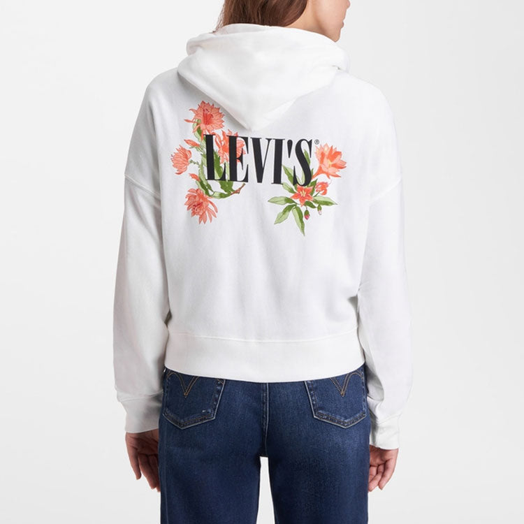 (WMNS) Levi's Zipper Embroidered Hoodie White 85291-0004