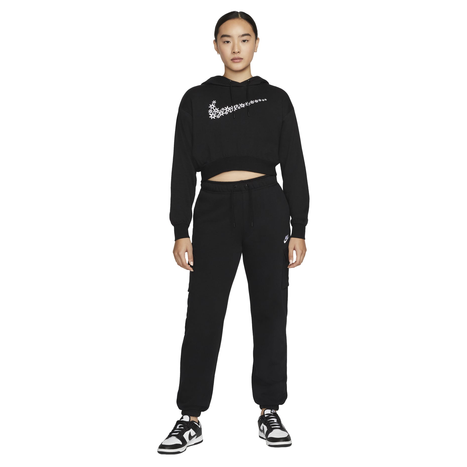 (WMNS) Nike Sportswear Logo Embroidered Loose Fleece Hoodie Black DO7257-010