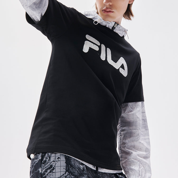 Men's FILA FUSION Rock Logo Printing Sports Short Sleeve Dark Black T-Shirt T11M133105F-BK