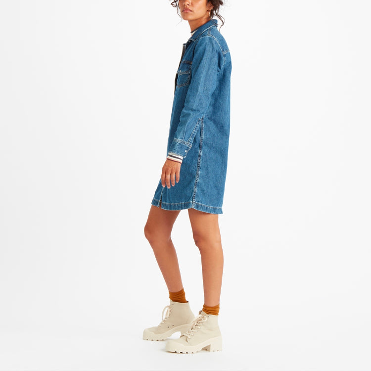Levis Lapel Pure Cotton Denim Shirt Dress Denim-Blue 85793-0000