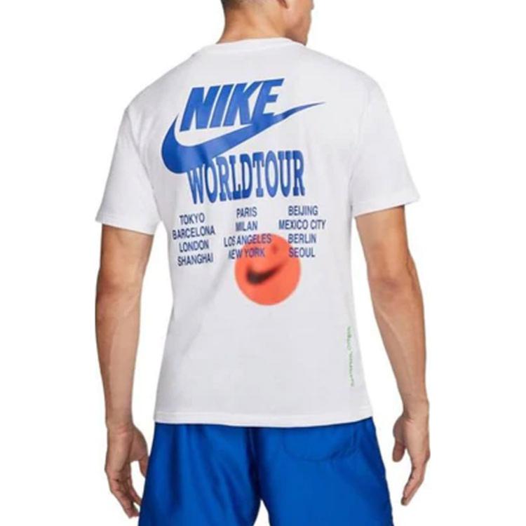 Men's Nike Sportswear Around The World Subject Embroidered Alphabet Logo Ribbed Round Neck Short Sleeve White T-Shirt DR1210-100