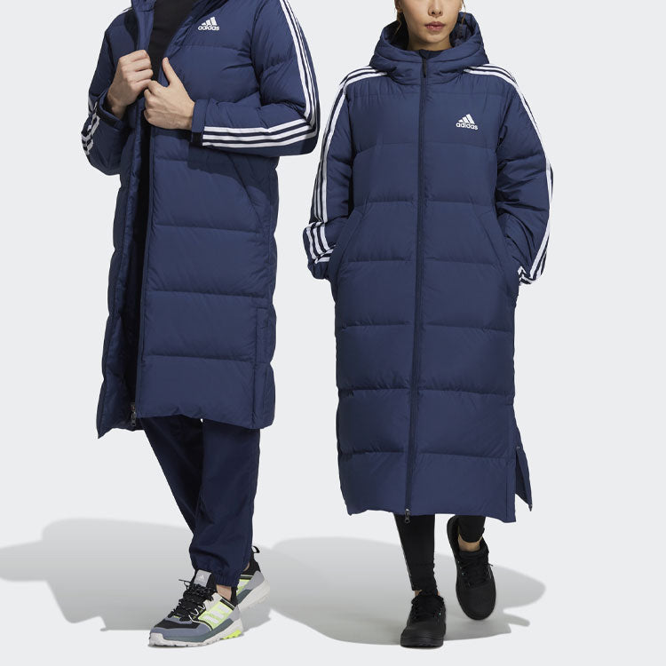 adidas Terrex 3st Long Coat Outdoor Sports Mid-Length Stay Warm Hooded Down Jacket Blue H20763