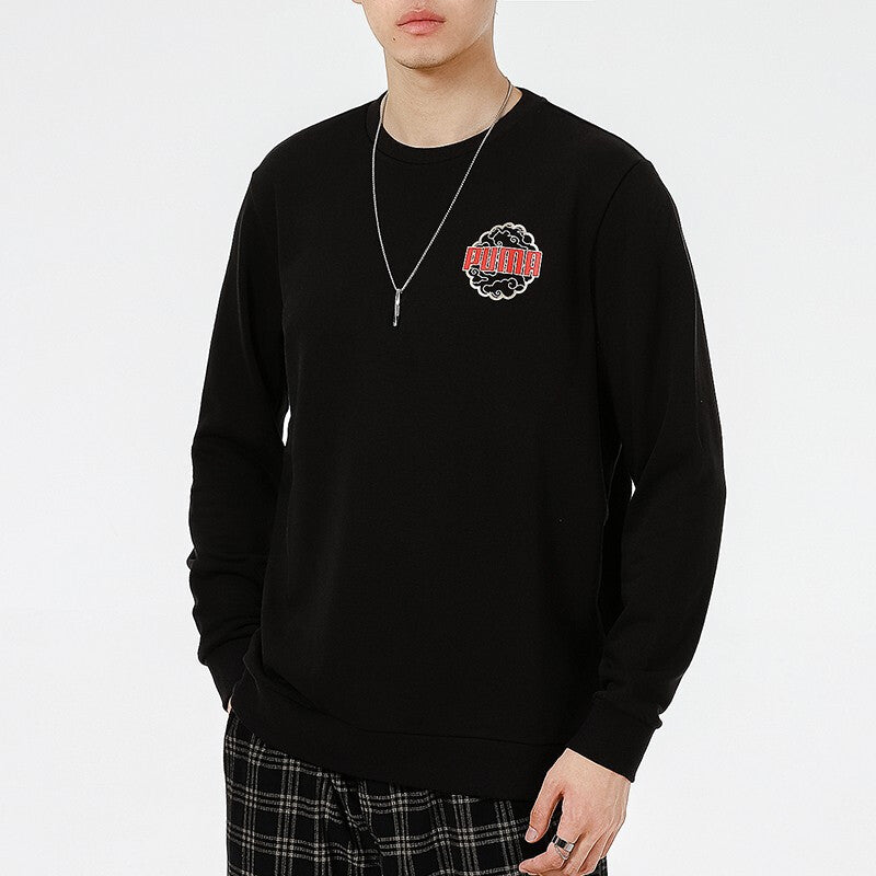 PUMA Logo Printing Sports Round Neck Pullover Black 532912-01