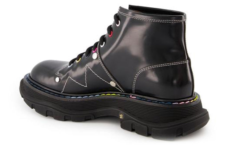 (WMNS) Alexander McQueen Tread Lace Up Boots 'Black Multicolor' 595469WHZ8S1032
