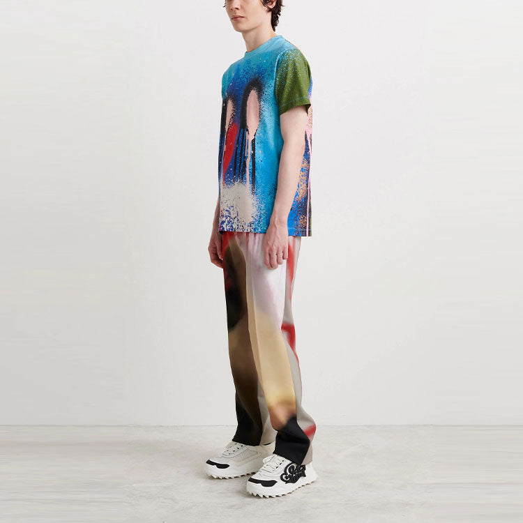 Men's Off-White FW21 Spray Painting Round Neck Short Sleeve Blue T-Shirt OMAA027S21JER02984008400