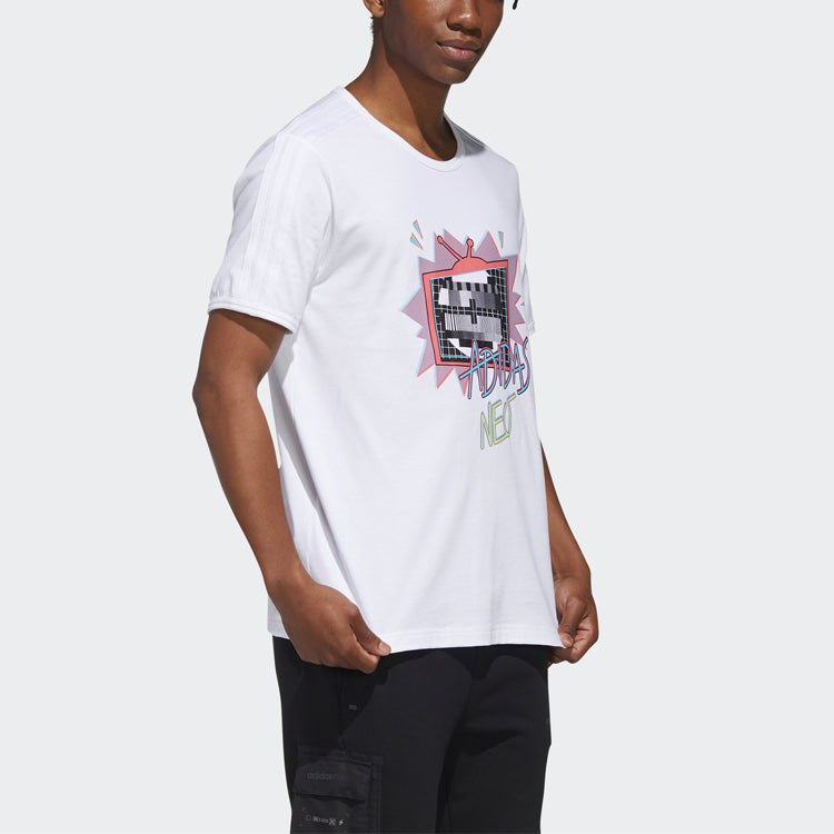 adidas neo Funny Printing Sports Round Neck Short Sleeve White GM2343