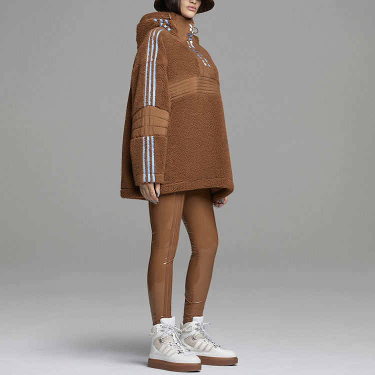 adidas originals x Ivy Park Crossover Teddy 4All Half Zipper hooded Pullover Fleece Sports Jacket Couple Style Brown H18991