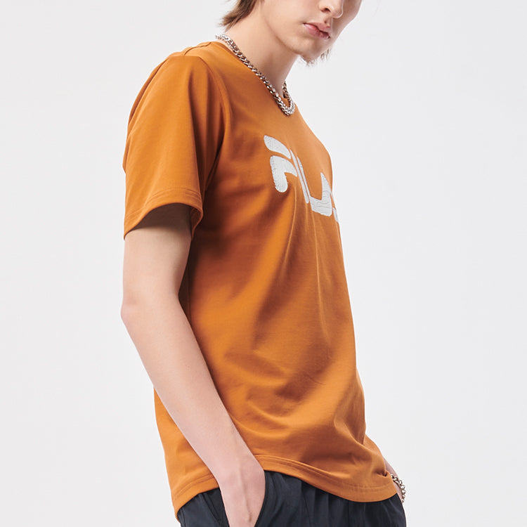 Men's FILA FUSION Rock Logo Printing Sports Short Sleeve Brown T-Shirt T11M133105F-DR