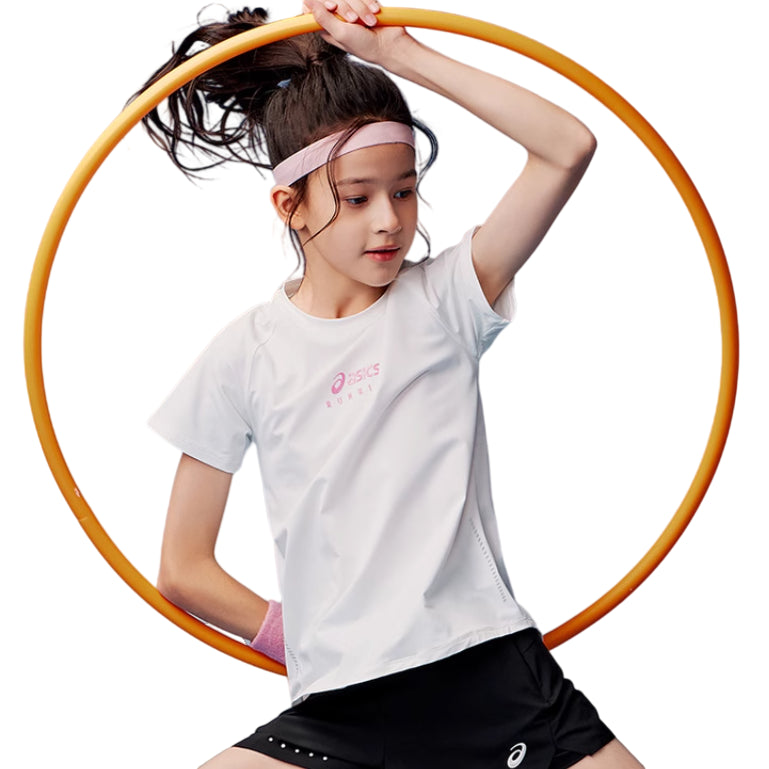 (GS) ASICS Logo T-Shirt 'White Pink Grey' 332241174026-10