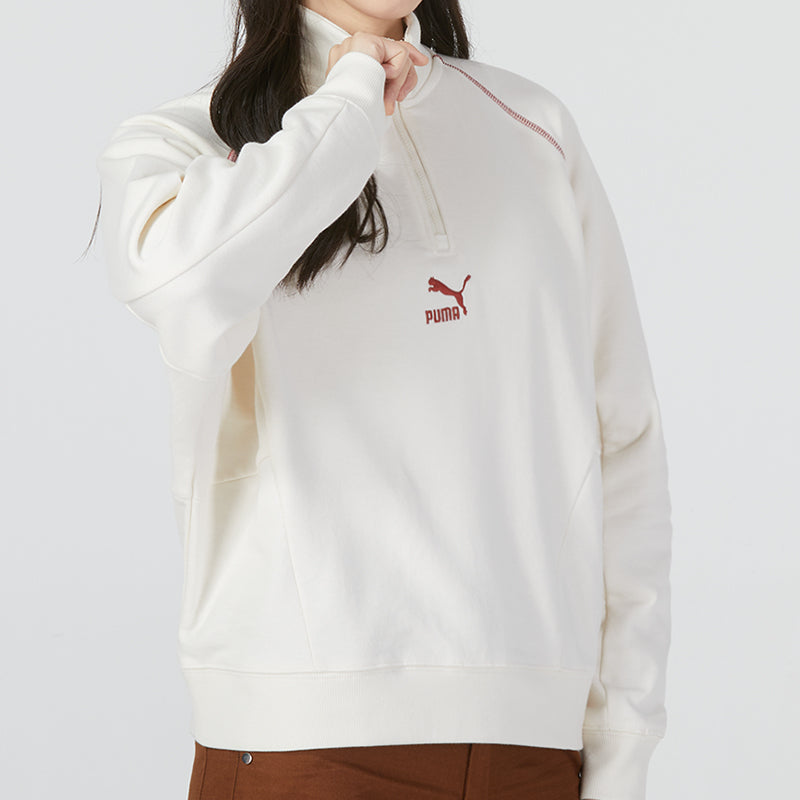 (WMNS) PUMA Das Cc Graphic Half-Zip Crew 'White' 539911-93