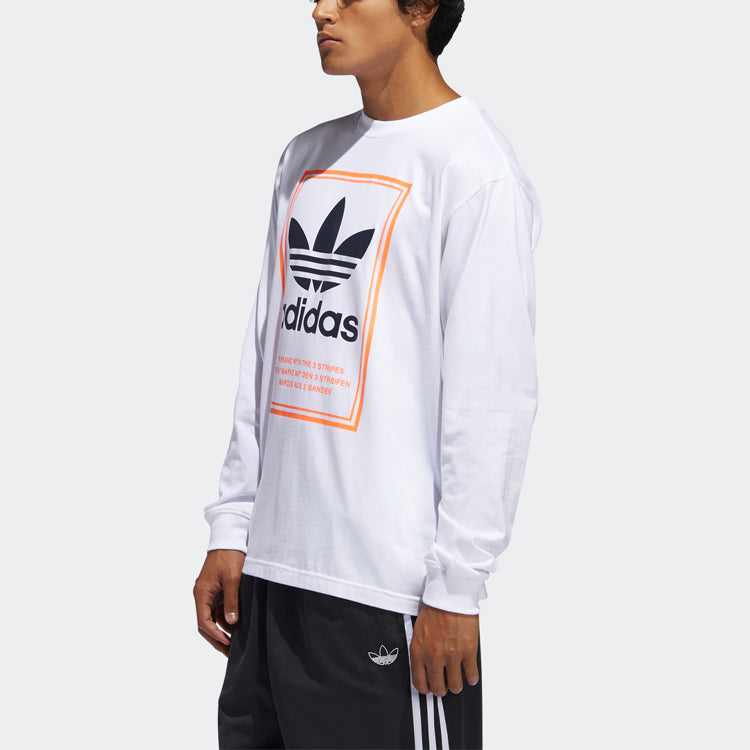 adidas originals Logo Pattern Loose Round Neck Long Sleeves White FM1568
