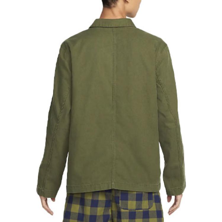 Men's Nike Solid Color Logo Lapel Casual Long Sleeves Military Green Jacket DQ5185-326