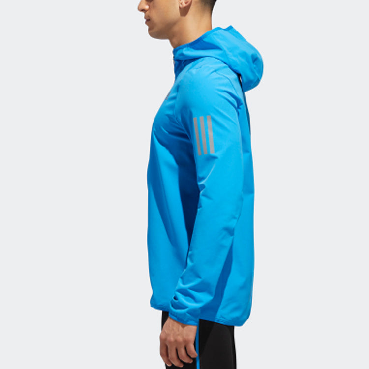 Men's adidas Alphabet Stripe Running Sports Hooded Jacket Bright Blue CY5775