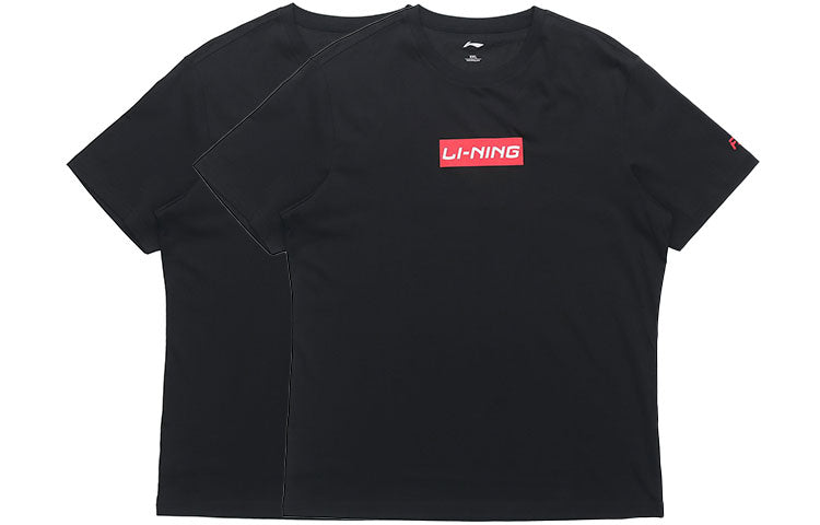 Li-Ning Box Logo T-shirt 'Black Red' AHSR665-1