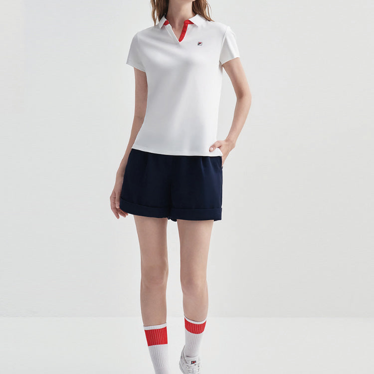 (WMNS) FILA Logo Printing Cotton Sports Short Sleeve Polo Shirt White F51W011104F-WT