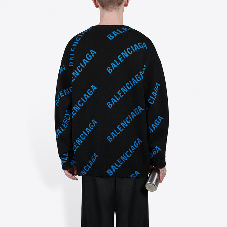 Balenciaga Allover Logo Crewneck Sweater 'Black Blue' 625970T31781165