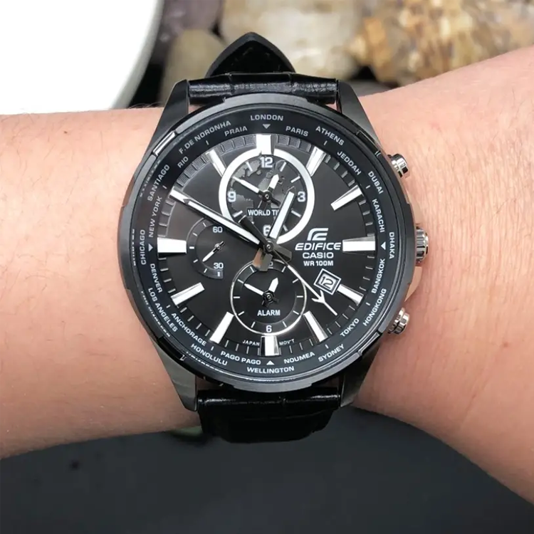 CASIO Quartz Waterproof EDIFICE Sapphire Crystal Solar Powered Mens Black Analog EFR-304BL-1AVUPF