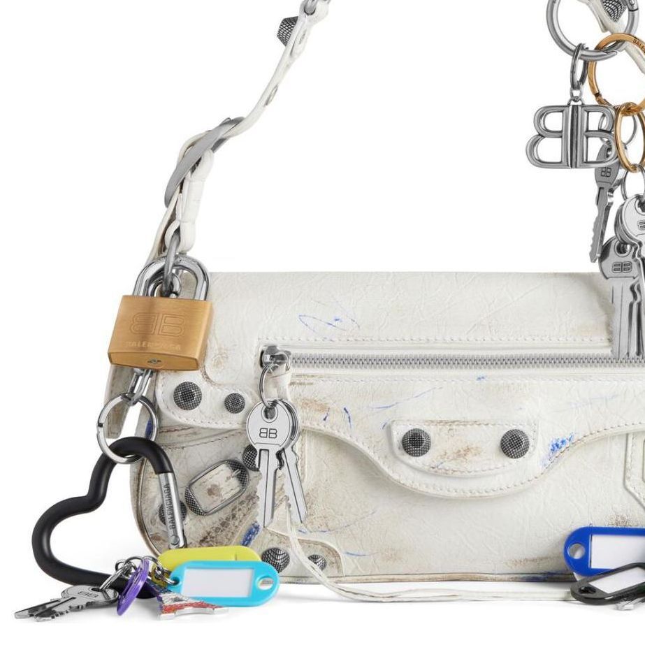 (WMNS) Balenciaga Le Cagole Small Sling Bag Used Effect With Charms 'White' 7716402AA7A9000