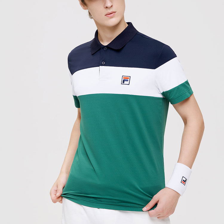 FILA Athletics Embroidery Logo Color Contrast Short Sleeve Polo Blue A11M133159F-NV