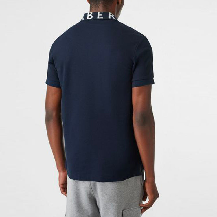 Men's Burberry Alphabet Short Sleeve Polo Shirt Navy Blue 80172001