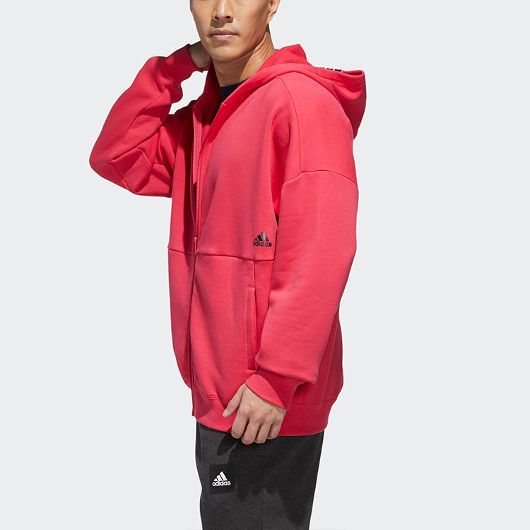 adidas M Mhs Wrd Fzswt Back Printing Fleece Stay Warm Sports Hooded Jacket Pink GE0382