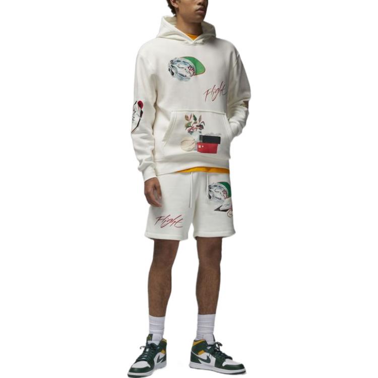 Air Jordan Alphabet Pattern Pullover Hooded Long Sleeves Hoodie Men's White DQ8044-133