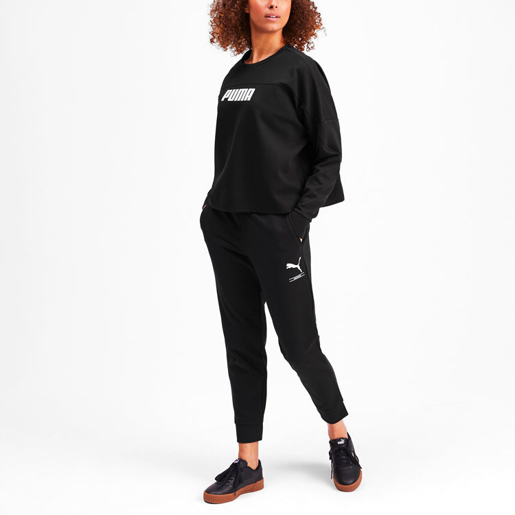 (WMNS) PUMA Logo Cropped Crew Sweater 'Black' 581069-01