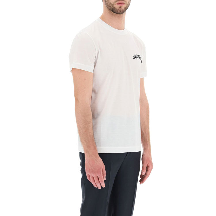 Men's Alexander McQueen SS21 Logo Micro Mark Embroidered Casual Short Sleeve White 624180-QRX01-9000