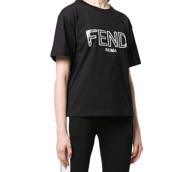 FENDI Logo Print Alphabet Printing Short Sleeve Black FAF077-A6JE-F0GME