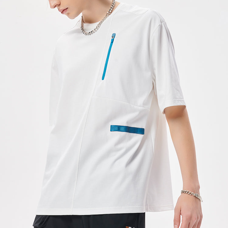 Men's FILA FUSION Logo Printing Splicing Sports Loose Short Sleeve White T11M133101F-WT