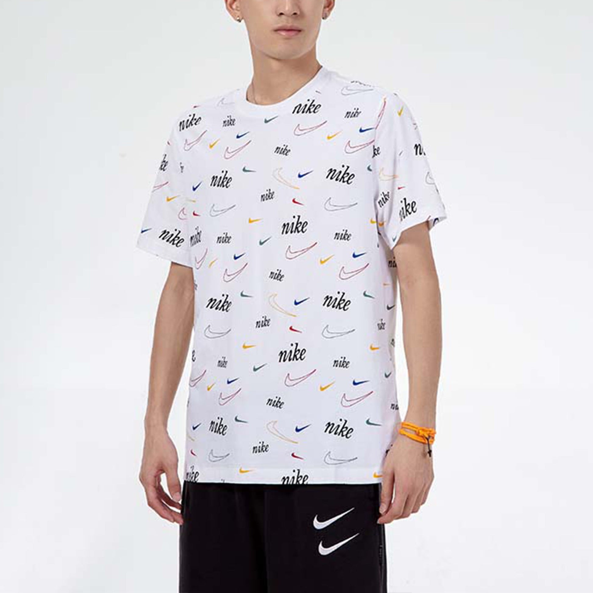 Men's Nike Full Print Logo Breathable Casual Round Neck Short Sleeve White T-Shirt DJ1392-100