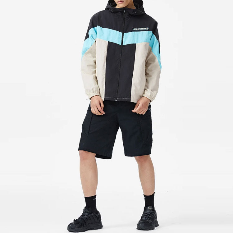 Li-Ning Logo Color Block Full Zip Hooded Jacket 'Black Oatmeal' AFDS033-5