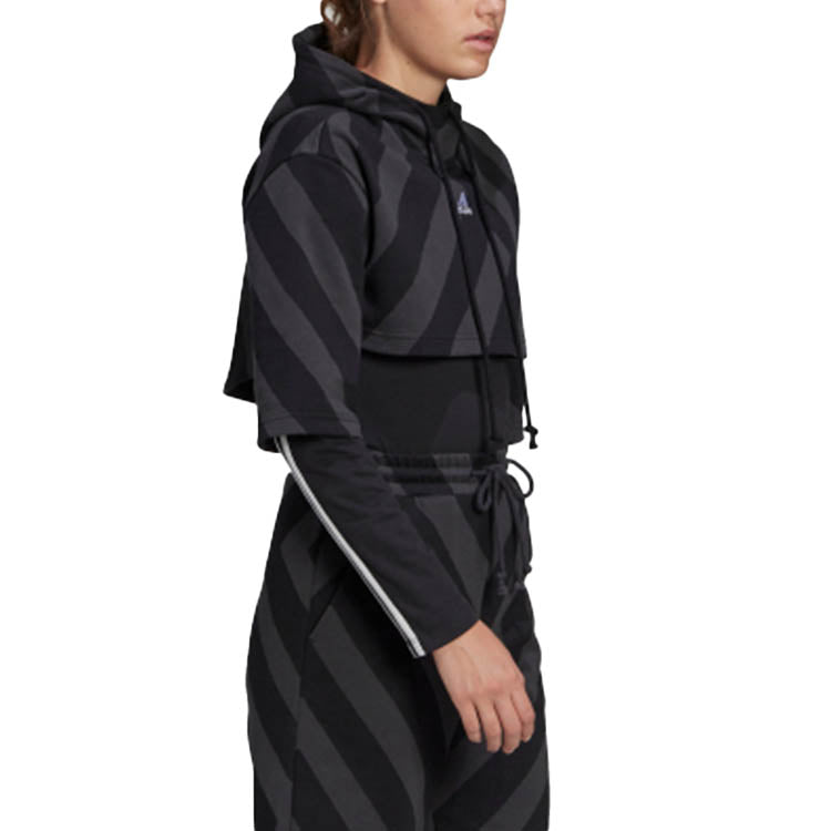 (WMNS) adidas Pg Crpd Hoodie Stripe hooded Short Hoodie Black GT5663