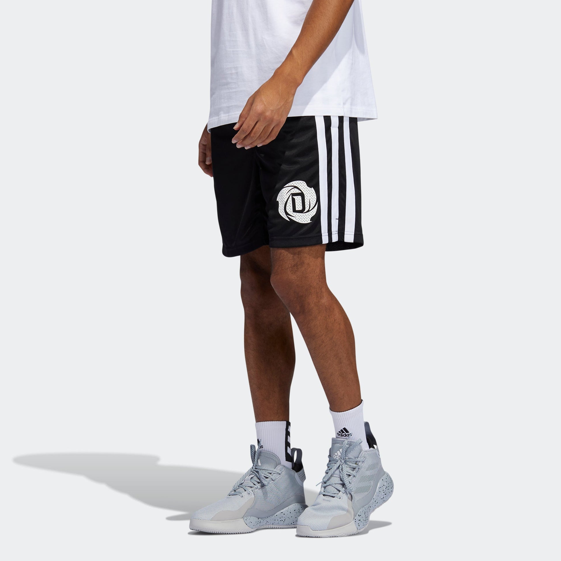 Men's adidas Rose Short Ross Stripe Patchwork Print Loose Basketball Sports Shorts Black GV4650