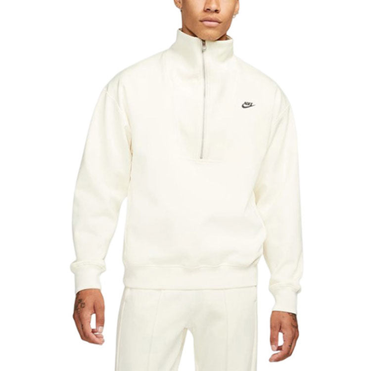 Men's Nike Casual Logo Printing Half Zipper High Collar Pullover Autumn White DQ4238-113