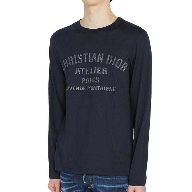 Men's DIOR Solid Color Printing Cotton Casual Round Neck Long Sleeves Navy Blue 043J611A0589-589