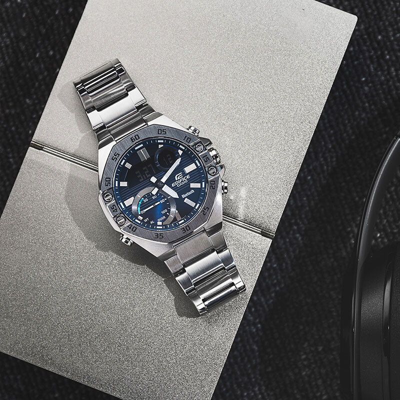 Casio Edifice Waterproof Analog-Digital Watch 'Silver Blue' ECB-10YD-2A