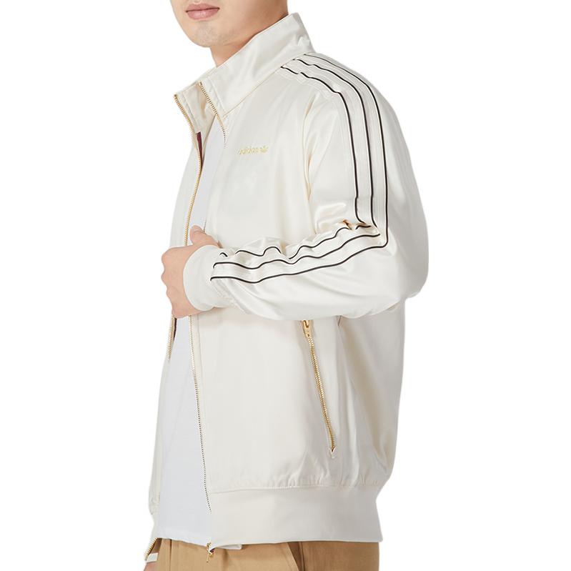 Men's adidas originals Solid Color Line Stand Collar Sports Jacket Autumn White H31291