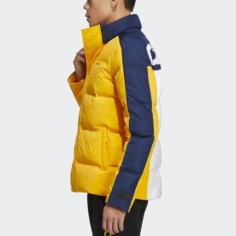 Men's adidas neo Colorblock High Collar Sports Gold Color Down Jacket GP5913