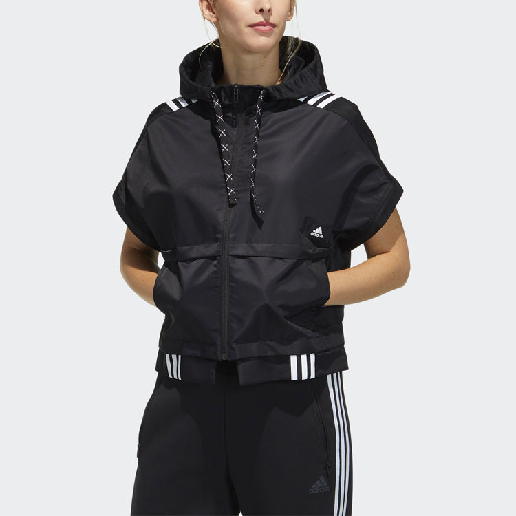 (WMNS) adidas Str Jkt Light Sport Patchwork Hooded Jacket For Black GT4404
