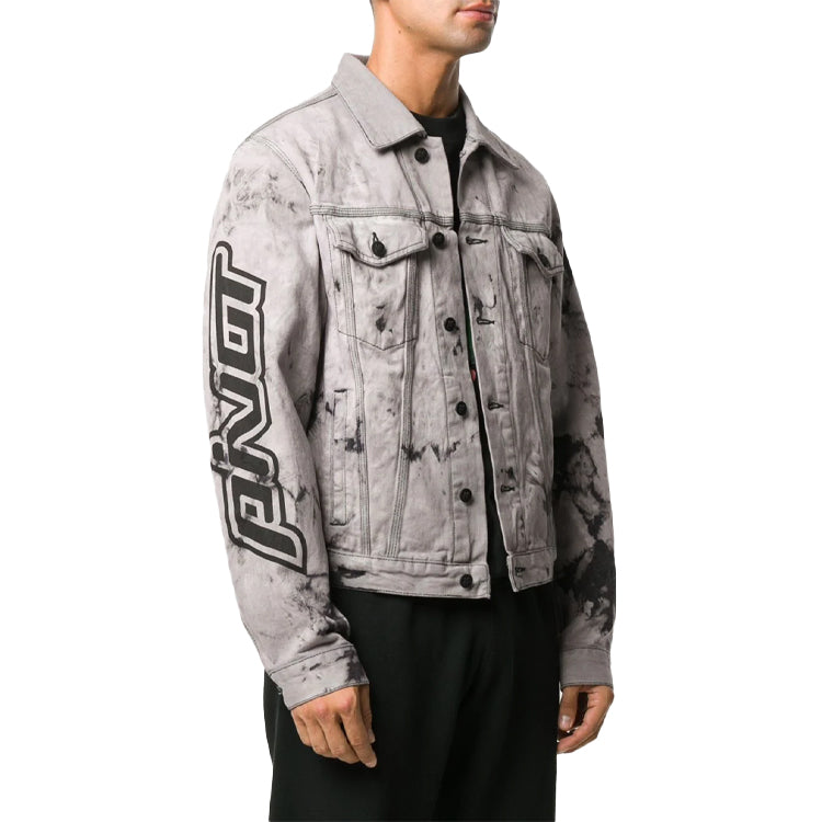 Off-White FW20 Tie-dye Printed Denim Jacket Men Grey OMYE054E20DEN0011010