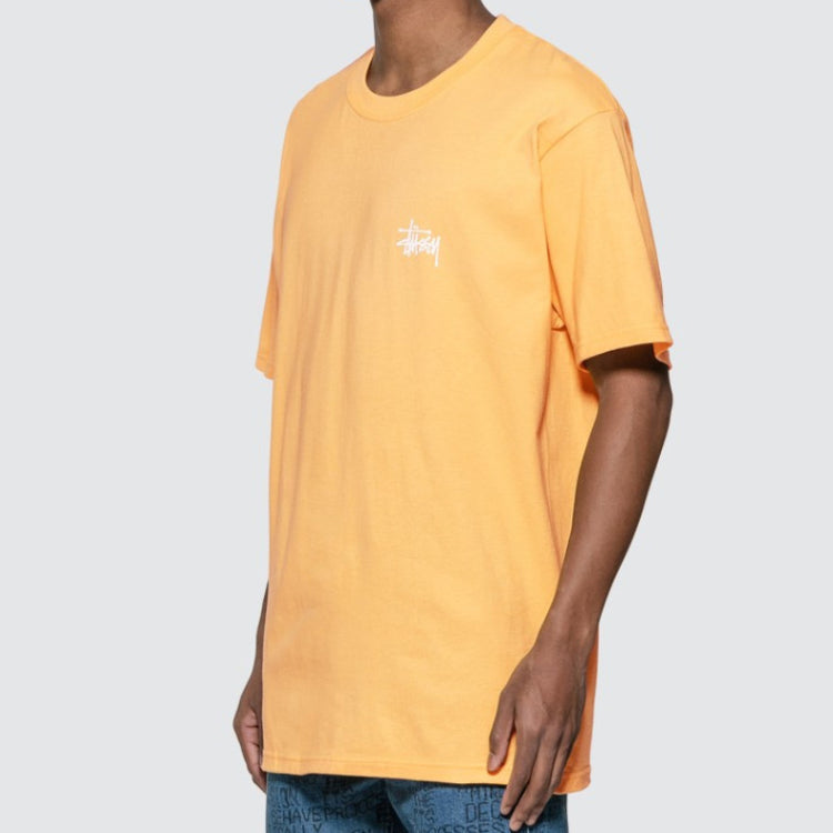 Men's Stussy Basic Tee Printing Logo Short Sleeve Orange Yellow 1904416