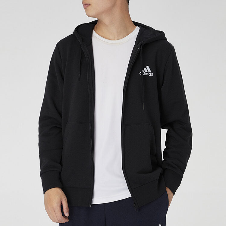 adidas Logo hooded Zipper Athleisure Casual Sports Knit Jacket Black GK9044