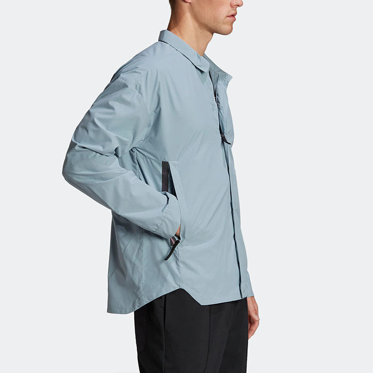 Men's adidas Terrex C Myshelter W.r Colorful Logo Stripe Printing Lapel Jacket Blue H65696