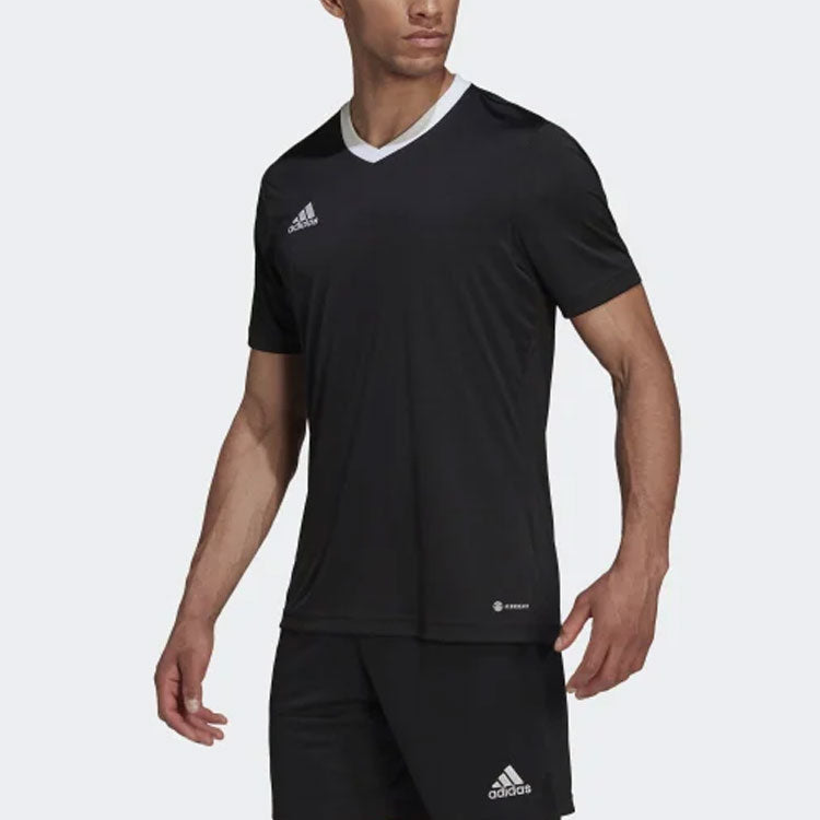 Men's adidas Contrasting Colors Collar Logo Casual Sports Short Sleeve Black T-Shirt HE1573