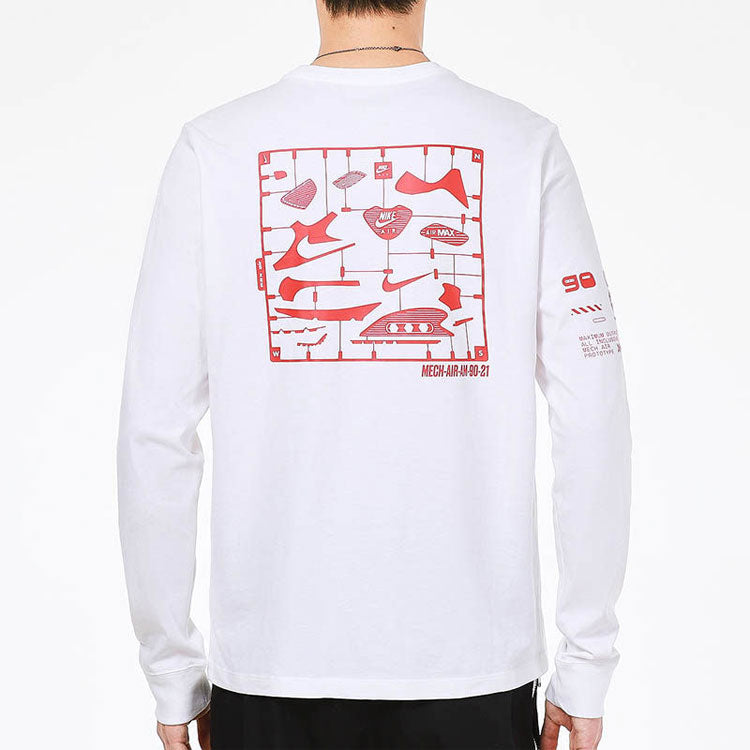 Men's Nike Sportswear Shoes Pattern Printing Sports Round Neck Long Sleeves White T-Shirt DJ1380-100