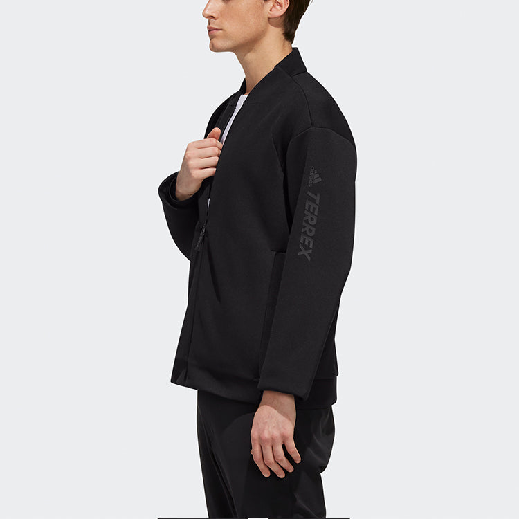 adidas Cap Bomber SweaA Casual Solid Color Zipper Outdoor Jacket Black EH4944