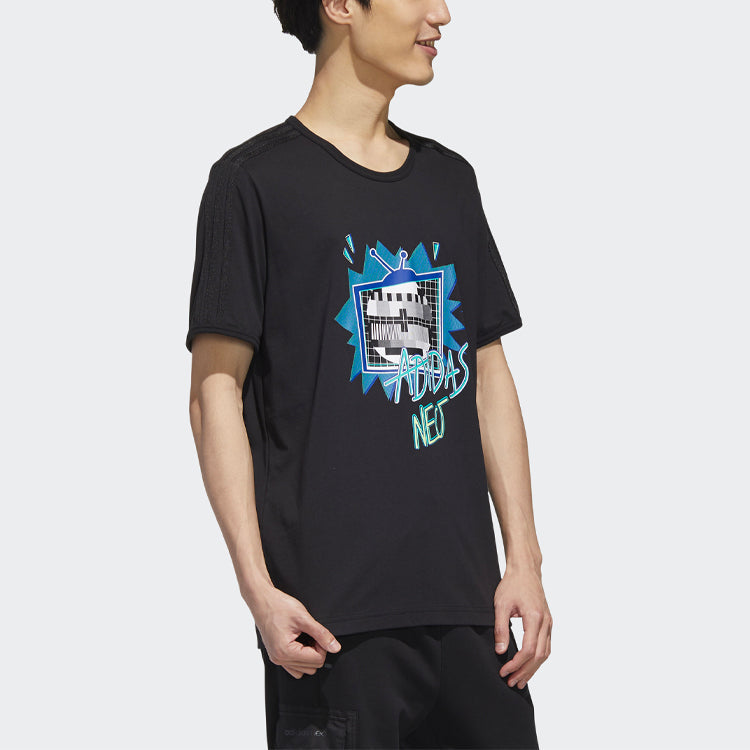 adidas neo Funny Printing Sports Round Neck Short Sleeve Black GM2340
